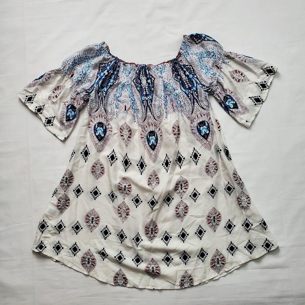 UMGEE Women's Floral Bell Sleeves Off-Shoulder Tunic Mini Dress Size Small - Picture 7 of 13